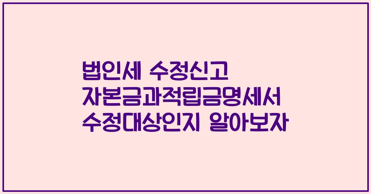 법인세 수정신고 자본금과적립금명세서 수정대상인지 알아보자