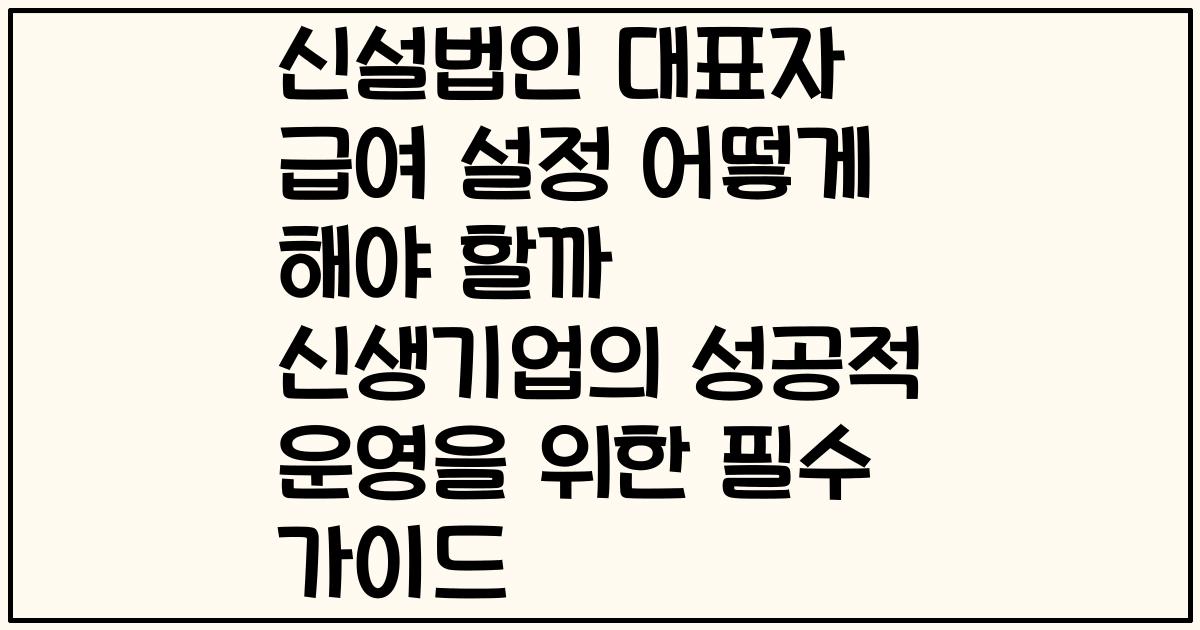 신설법인 대표자 급여 설정 어떻게 해야 할까 신생기업의 성공적 운영을 위한 필수 가이드