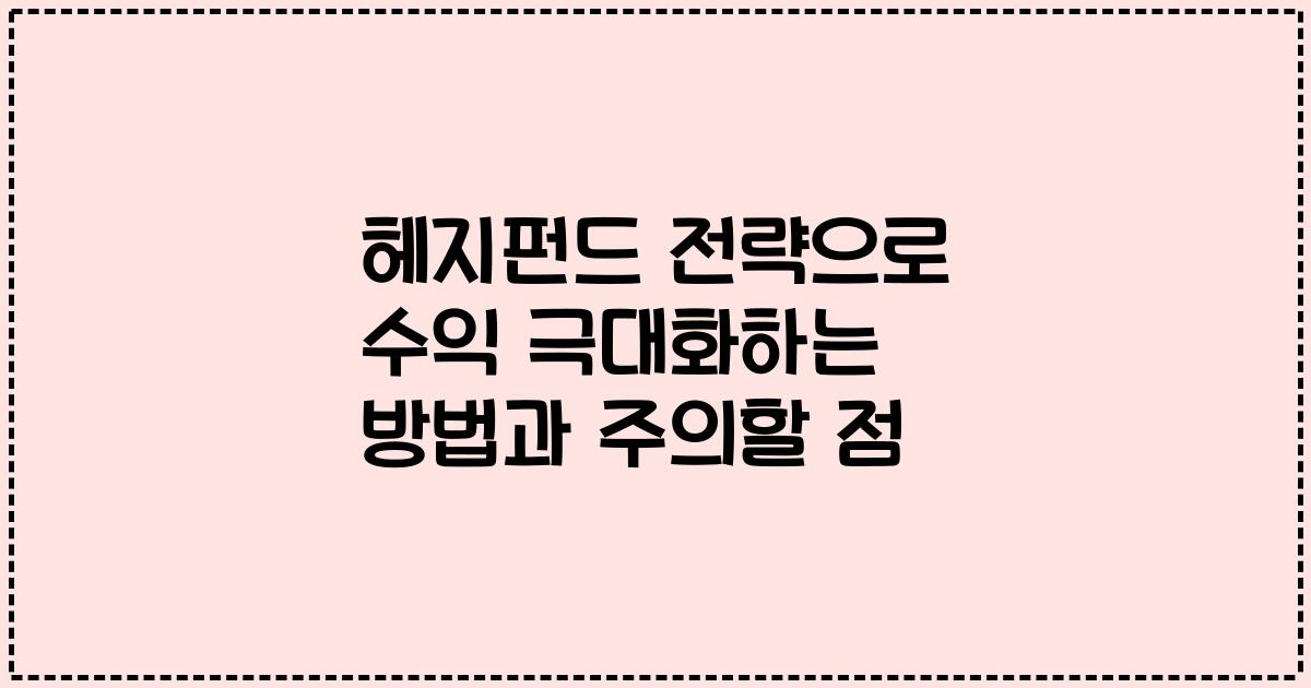 헤지펀드 전략으로 수익 극대화하는 방법과 주의할 점