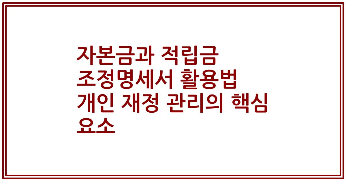 자본금과 적립금 조정명세서 활용법 개인 재정 관리의 핵심 요소